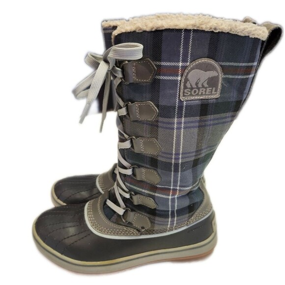 Sorel Tivoli Waterproof blue & brown plaid duck boots, size Wm's 6 - Picture 3 of 9